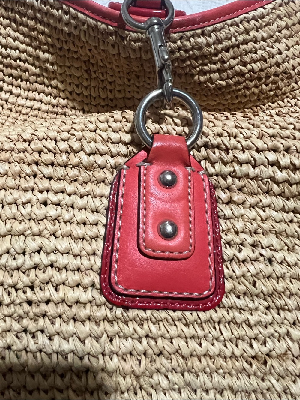 Vintage Coach Straw Hobo Shoulder Bag with Red Leather Trim - Picture 3 of 13
